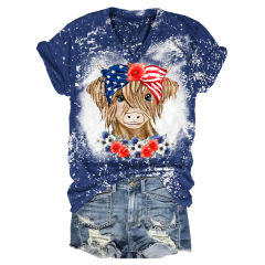American Flag Cow Print V-Neck Tee – Show Your Patriotic Moo-ves!